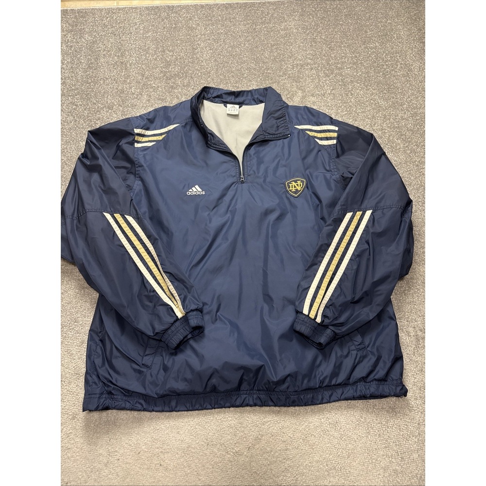 Notre Dame XL Adidas Windbreaker Quarter Zip Blue Stripes Fighting Irish
